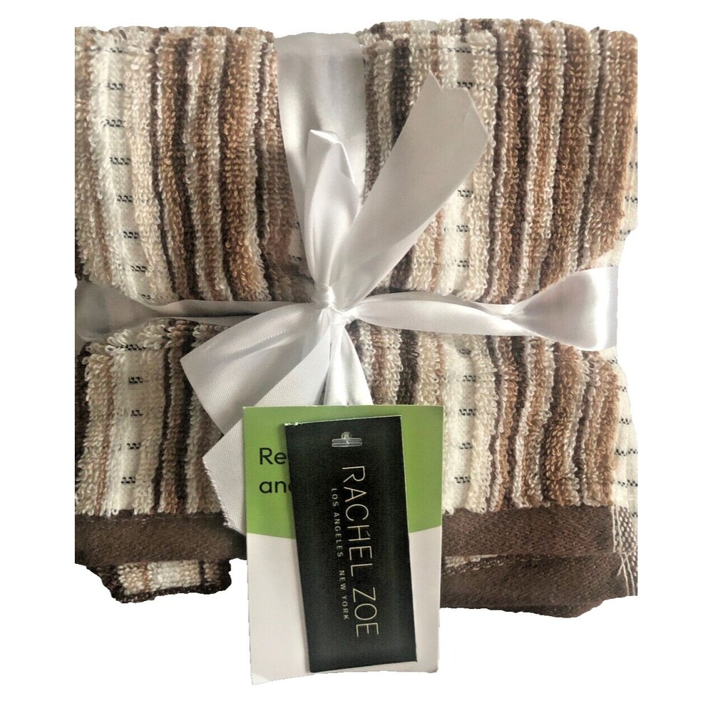 Rachel Zoe Facecloths Washcloths Set of 4 Soft Cotton OEKO-TEX 13x13" Striped